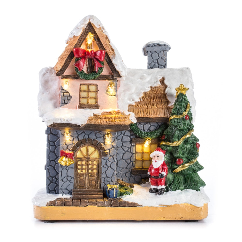 Christmas Decoration Village Collection Figurine Building Christmas House With Santa Claus LED Lighting Home Fireplace Ornament