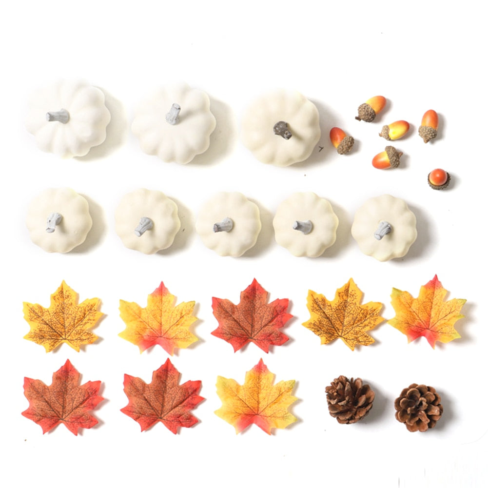 7pcs Artificial Pumpkin Mold White Yellow Halloween Thanksgiving Autumn Harvest Pumpkin Props for Home Halloween Decoration