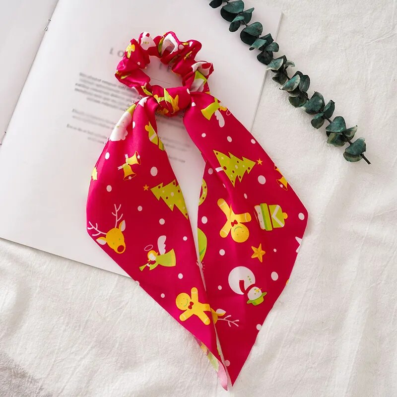 Santa Claus Bows Hair Scrunchies Long Ribbon Ponytail Scarf Hair Tie Women Girls Elastic Hair Bands Christmas Hair Accessories