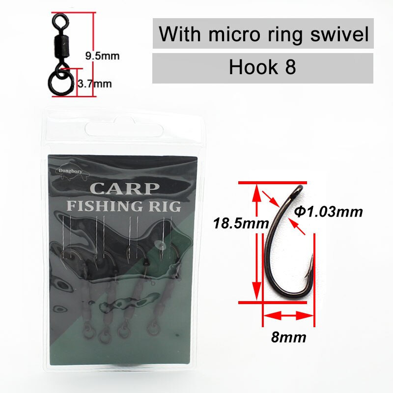 4PCS Carp Rig Coated Barbed Carp Fishing Hook Ready Tied Ronnie Rig Hook Links Hair Combi Chod Rig 4 6 8
