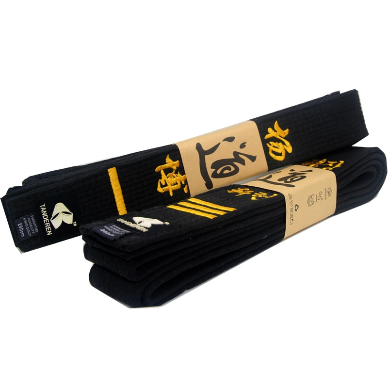Customizable Taekwondo Black Belt WTF ITF 1.8m-3.2m Black Belt Embroidery Golden Line Name Karate Judo Uniform Cotton Waist Band