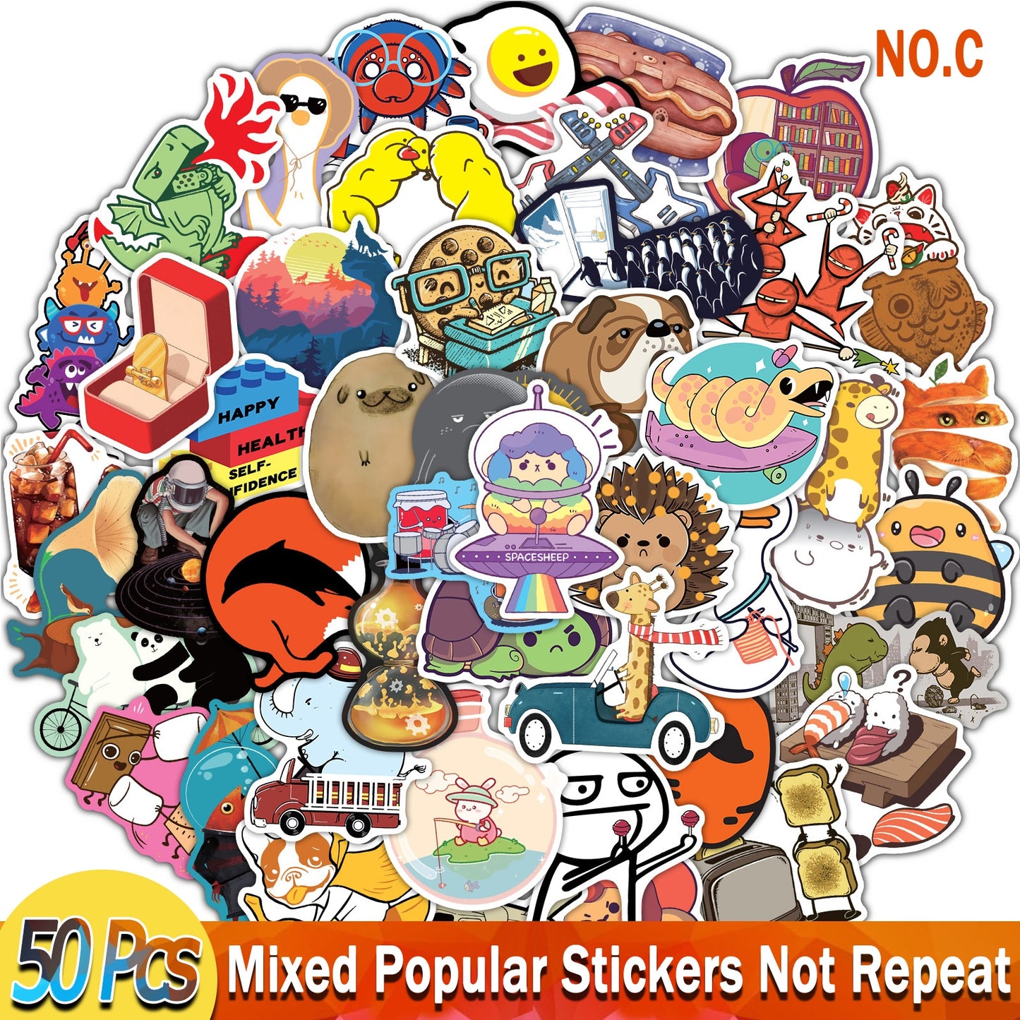YAMIOW Anime Stickers Cartoon Animals Neon Light Butterfly Dogs Style Skateboard Sticker for Laptop Car Luggage Bicycle Guitar