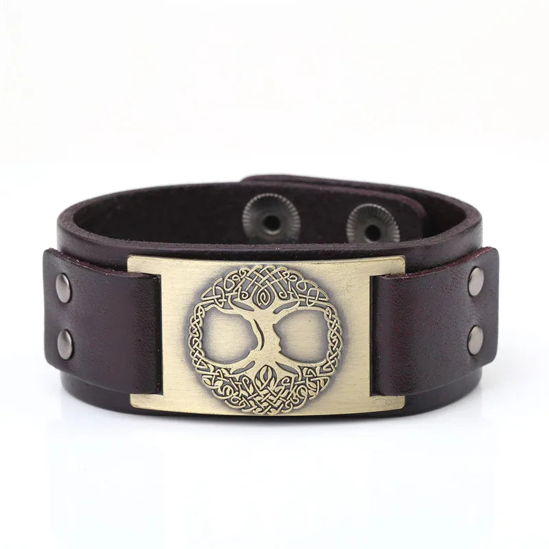 Skyrim Tree of Life Vintage Wrap Wicca Metal Leather Bracelet Amulet Adjustable Cuff Bracelet Vintage Jewelry Men