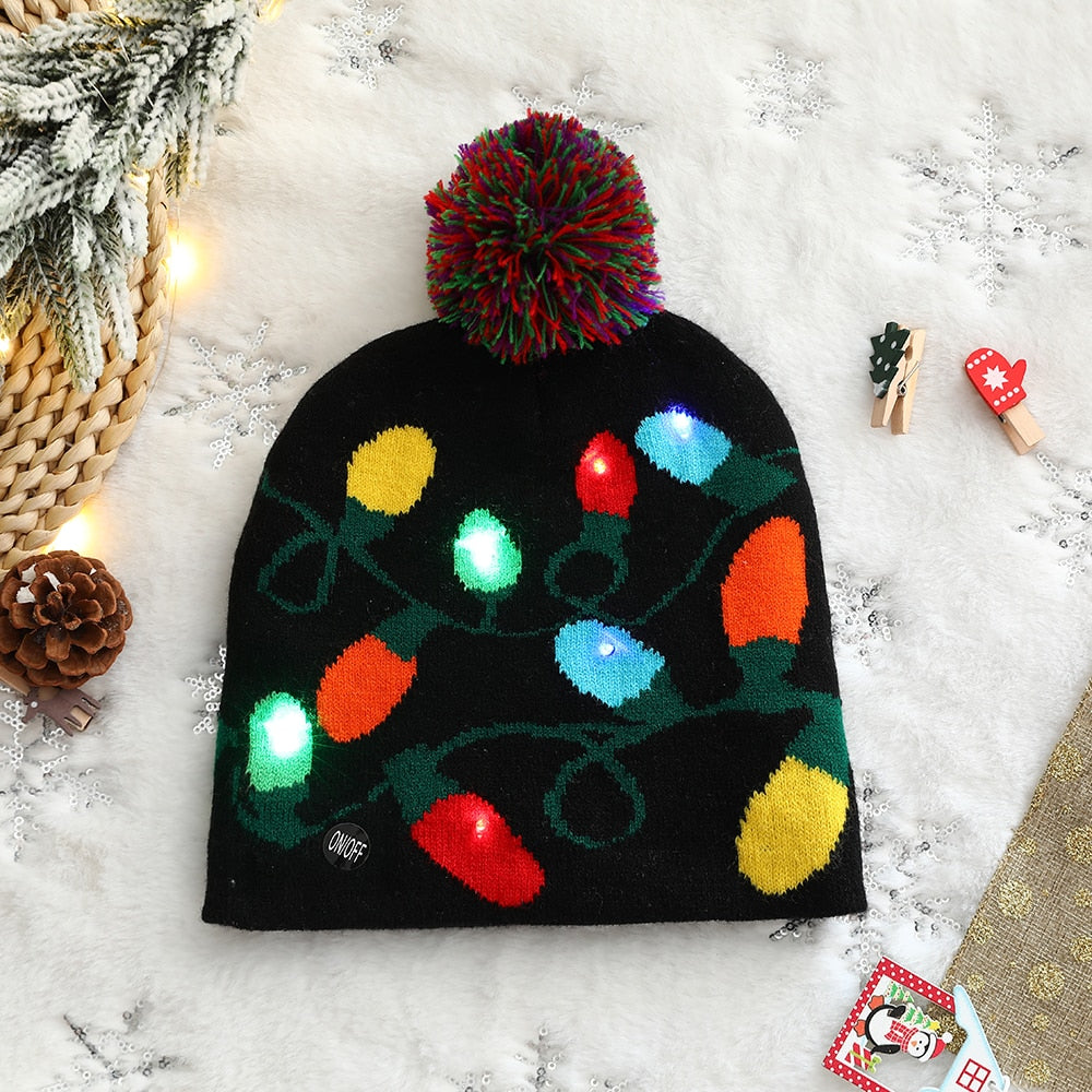 LED Christmas Hat Sweater Knitted Beanie Christmas Light Up Knitted Hat Christmas for Kids Adult Xmas 2023 New Year Decor