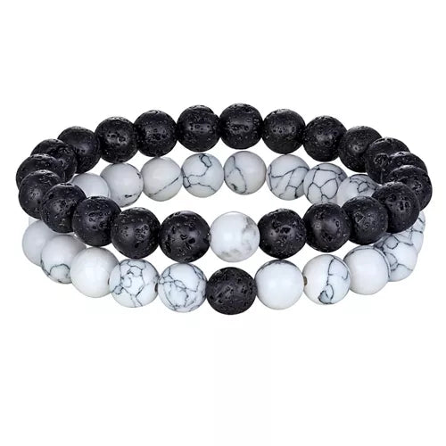 XQNI 2pcs/Set Style Couples Distance Bracelet Natural Stone Yoga Beaded Bracelet for Men Women Friend Charm Strand Jewelry