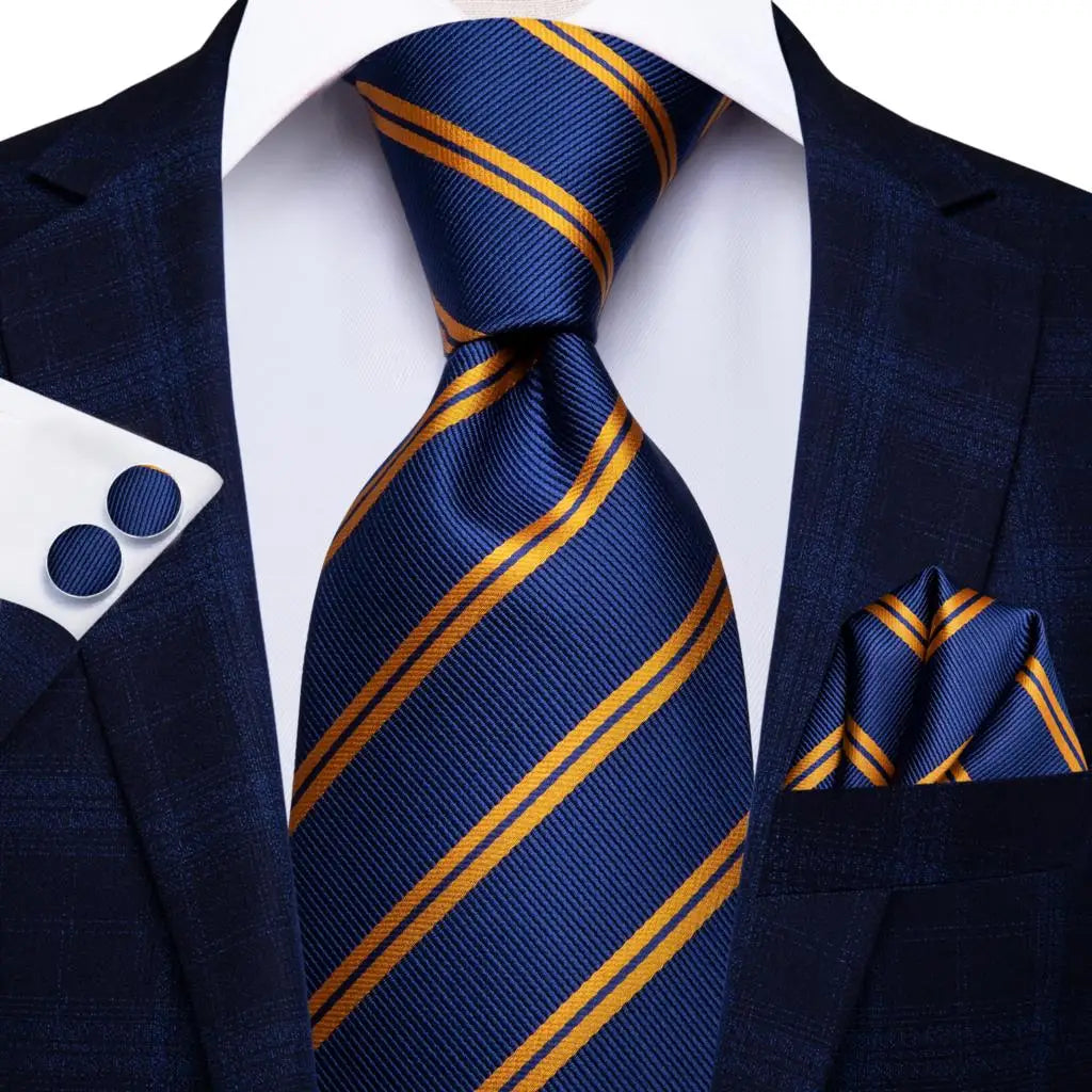 Business Tie for Men Silk Blue Tie Dots Necktie Set Plaid Cufflinks for Wedding Business Tie 150cm Hi-Tie SN-3529
