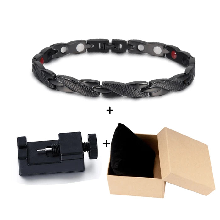 Vinterly Health Energy Bracelet Male Cross Stainless Steel Magnetic Bracelet Men Gold-Color Chain Link Bracelet for Men Jewelry