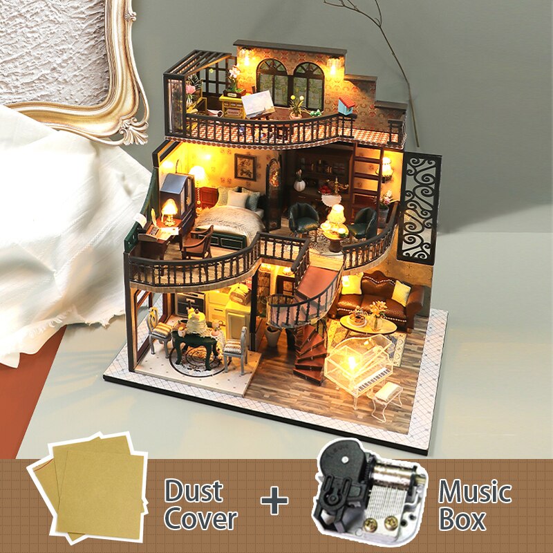 Cutebee DIY DollHouse Kit Wooden Doll Houses Forest Teashop With Furniture Kit Toys for Children Christmas