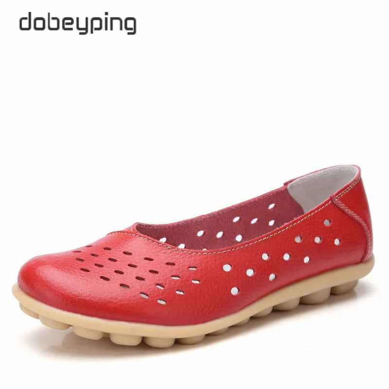 Dobeyping Leather Women Flats New Cut-Outs Summer Shoes Woman Hollow Women's Loafers Female Solid Shoe Large Size 35-44
