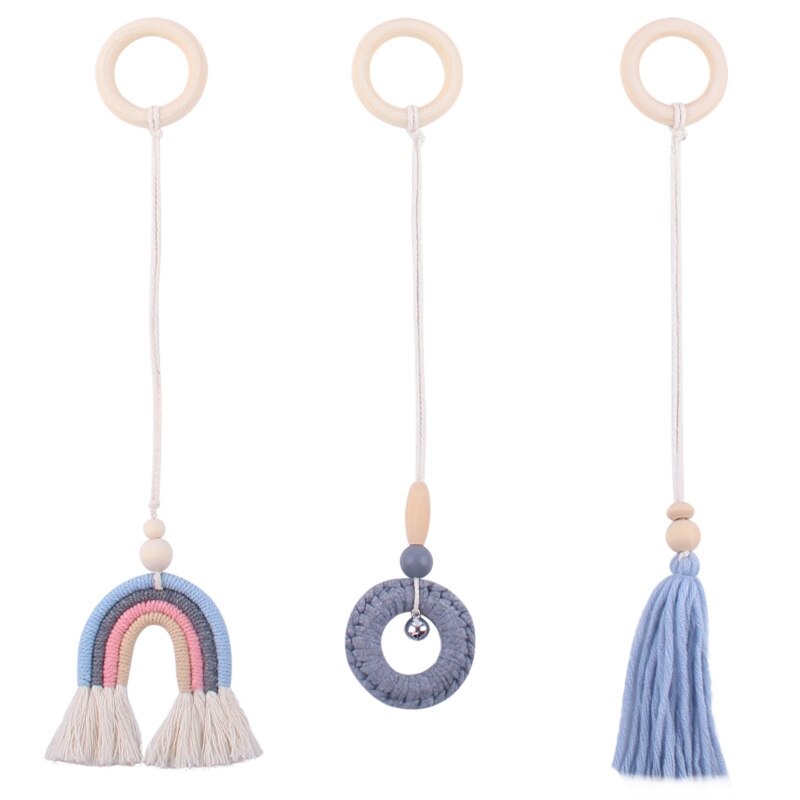 3 Pcs/Set Nordic Baby Gym Frame Game Pendants Sensory Nursery Ring-Pull Toy Wooden Clothes Rack Kids Room Decoration