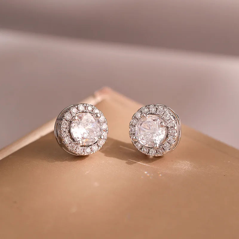 Classic Green AAA Cubic Zirconia Stud Earrings Round Crystal Girl Ear Studs for Women Multicolor Jewelry Brincos AE176