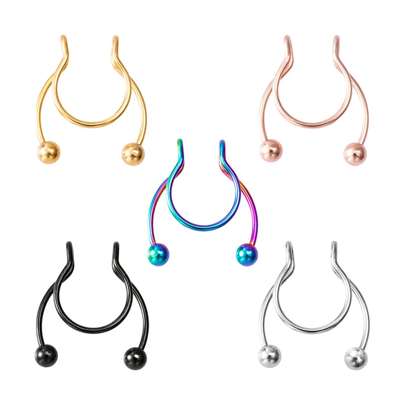 1-5pcs Steel 20G Dainty Faux Nose Rings Fake Septum Rings Hoop Nostril Piercing Fake Clip on Nose Rings Oreja Piercings Jewelry