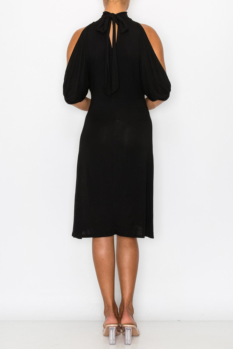Open Shoulder Back Dress - Black
