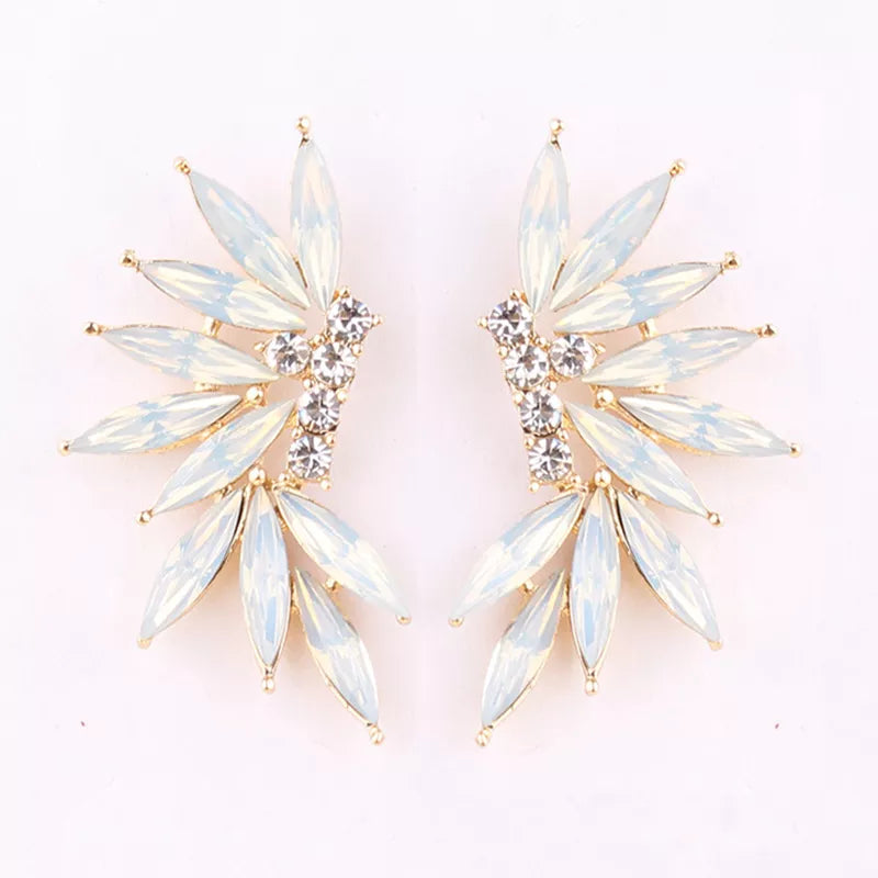 LUBOV Shining Rhinestone Wings Stud Earrings Acrylic Crystal Stone Women Piercing Earrings Trendy Wedding Jewelry Christmas