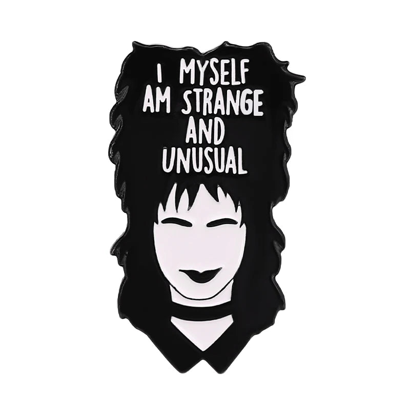 Adams Family Brooch I Am Smiling Wednesday Enamel Pin Hard Lapel Pins Figure Girl Broche Jewelry Accessories Punk Fun