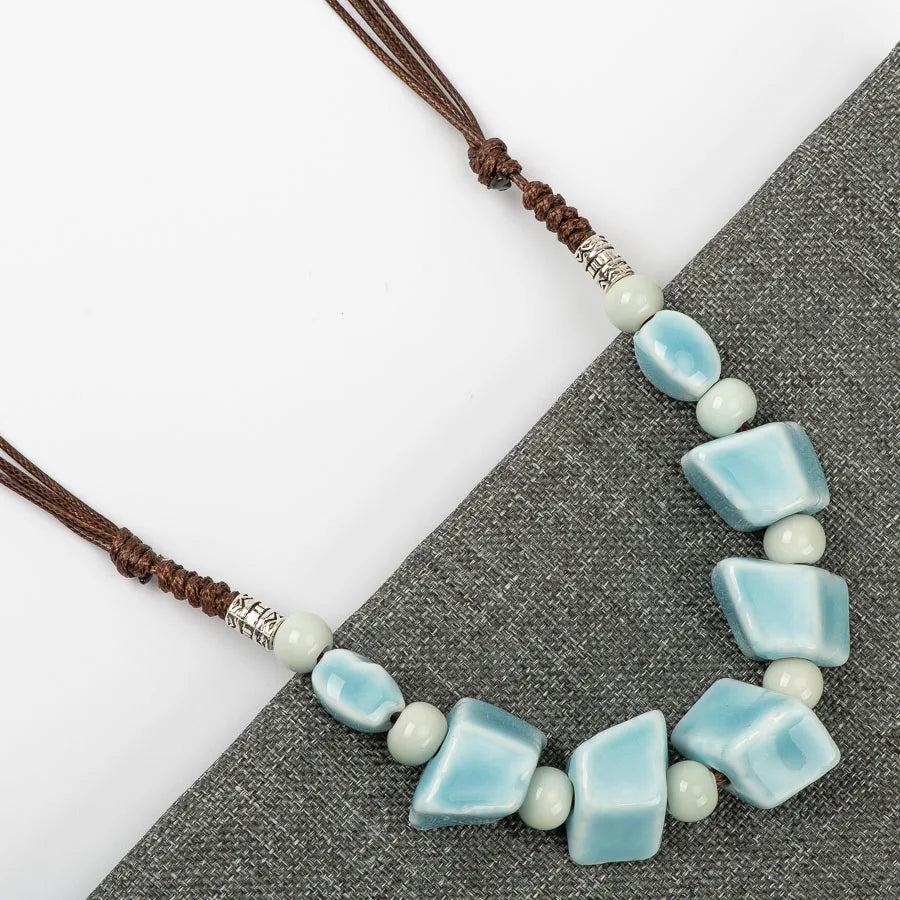Colorful Irregular Shape Ceramic Beads Neckalce Artware Antique Necklaces & Pendants for Women #FY567