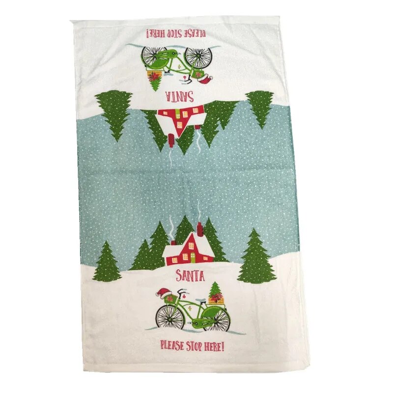 1Pc 41x65cm Christmas Snowman Santa Claus Tree Printed Cotton Kitchen Dishcloth Tea Towel Xmas Party
