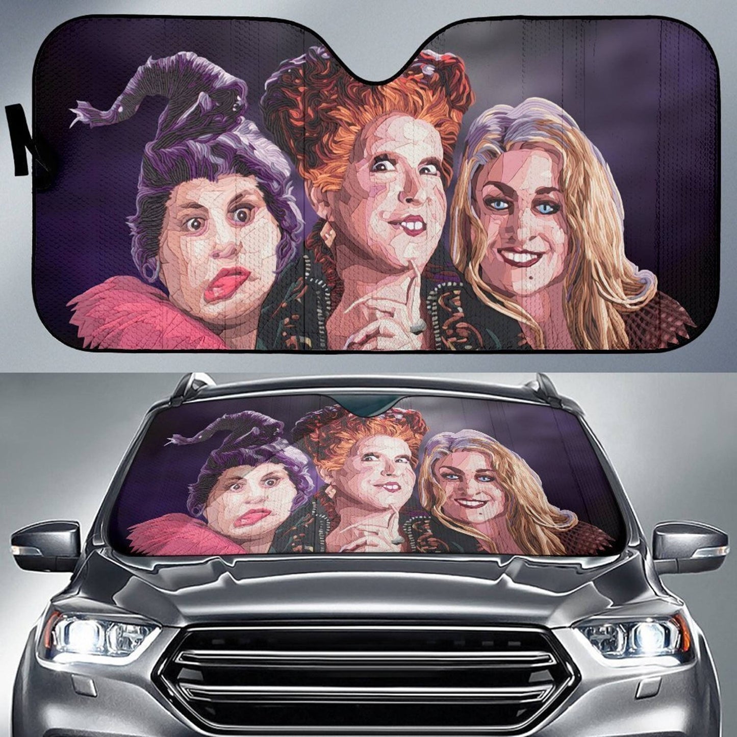 Halloween Hocus Pocus Car Sun Shade, Funny Witch Sun Shade, Car Accessories Windshield Sunshade