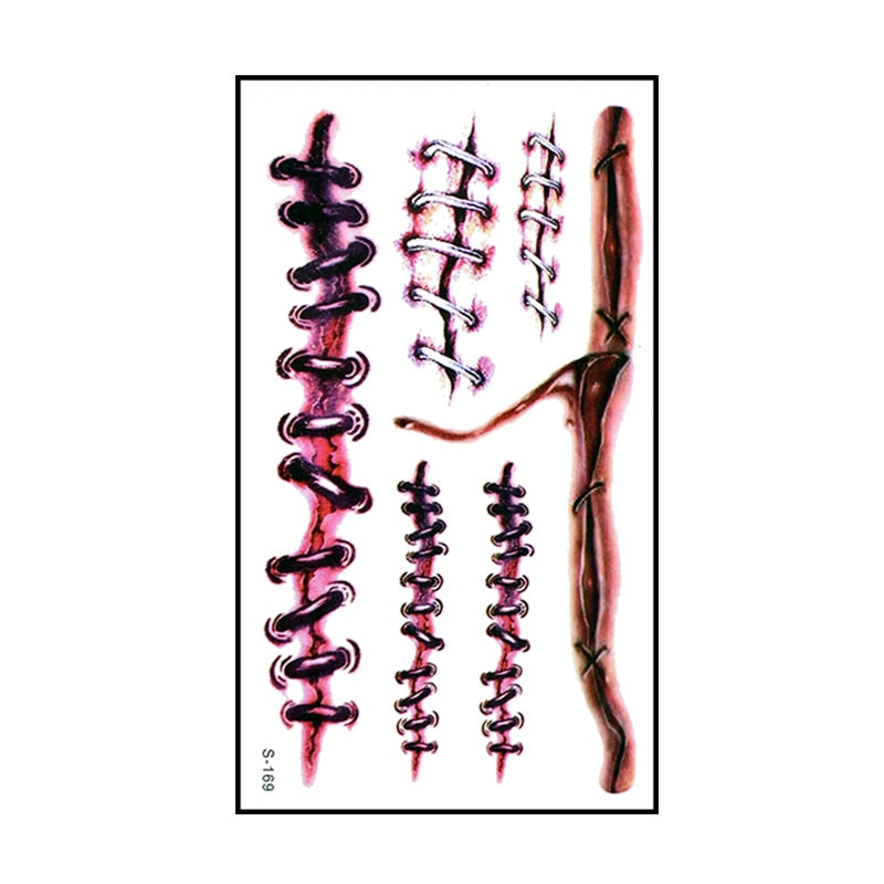 6pcs Halloween Bloody Wound Tattoo Stickers Trick Scary Waterproof Temporary Tattoo DIY Fake Tattoo Halloween Party Decoration