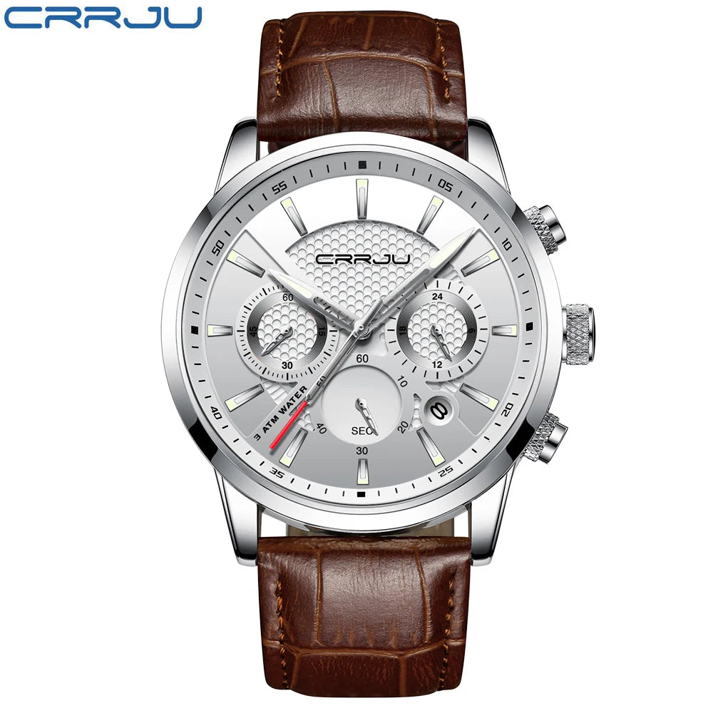 Watches Mens 2021 CRRJU Casual Leather Quartz Men's Watch Top Brand Luxury Business Clock Male Sport Waterproof Date Chronograph