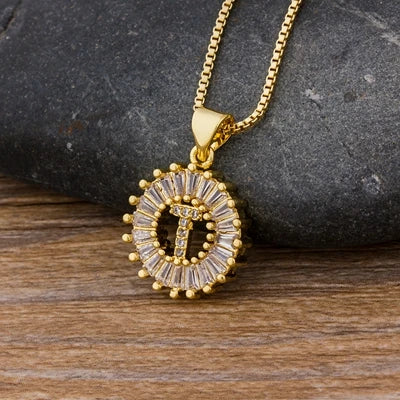 Nidin Women Girls Initial Letter Necklace 26 Letters Charm Family Name Pendant Copper Zircon Jewelry