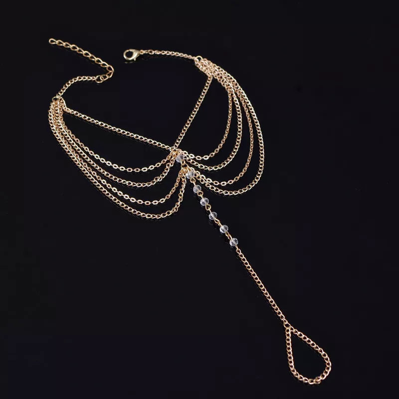 New Beach Barefoot Sandal Jewelry Elegant Bride Women's Fashion Charm Layer Chain Link Crystal Beads Foot Anklet Bracelet