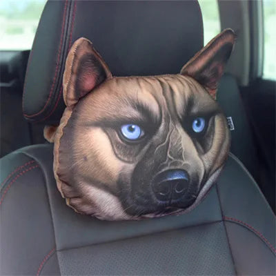 Creative 3D Printed Cat Dog Pets Face Car Headrest Car Neck Support Supplies Neck Safety Cushion Case Without Filling
