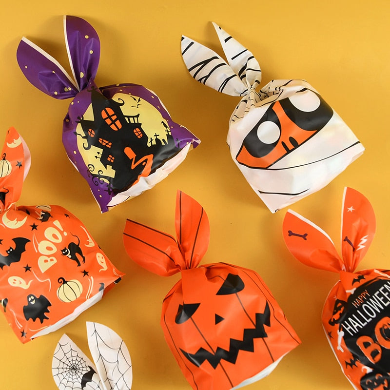 25/50pcs Halloween Candy Bags Pumpkin Bat Snack Biscuit Bag Trick or Treat Kids Favors Halloween Party Decoration Supplies