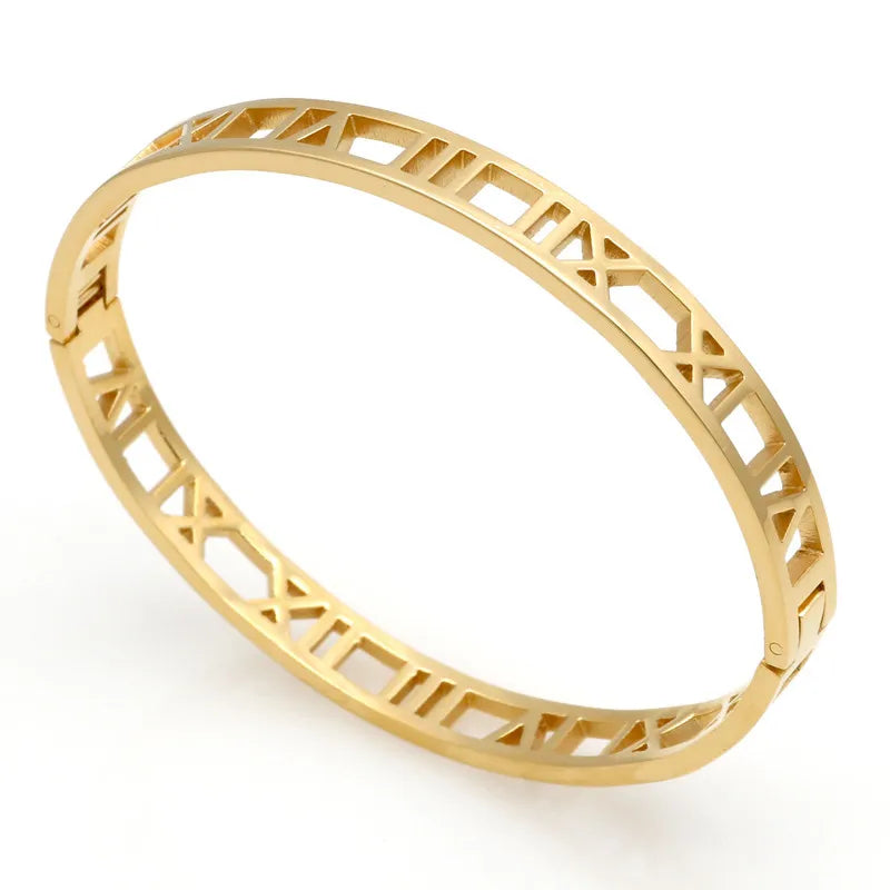 Delicate Hollow Roman Numeral Bracelets & Bangles Titanium Steel Bangle Fine Jewelry for Women Vacuum Plating Bangle