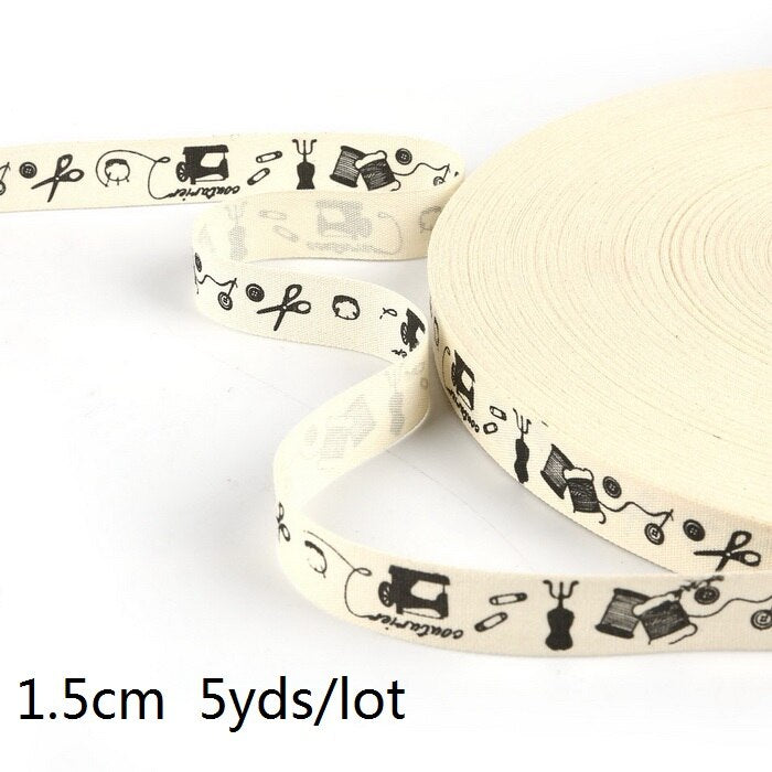 5yards Cartoon Printed Cotton Ribbons Hairbows Christmas Decoration for Home Gif