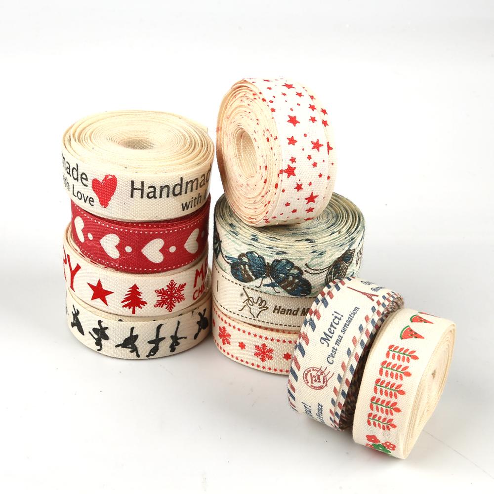 5yards Cartoon Printed Cotton Ribbons Hairbows Christmas Decoration for Home Gif