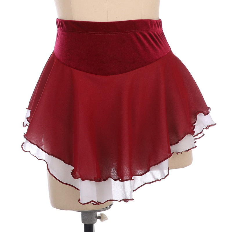Women Girls Ice Skating Skirt Figure Skating Solid Color Short Skirt