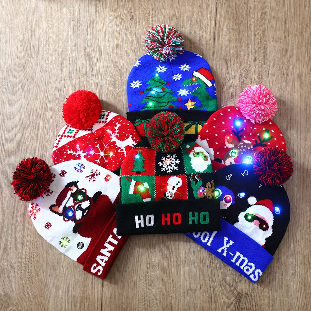 LED Christmas Hat Sweater Knitted Beanie Christmas Light Up Knitted Hat Christmas for Kids Adult Xmas 2023 New Year Decor