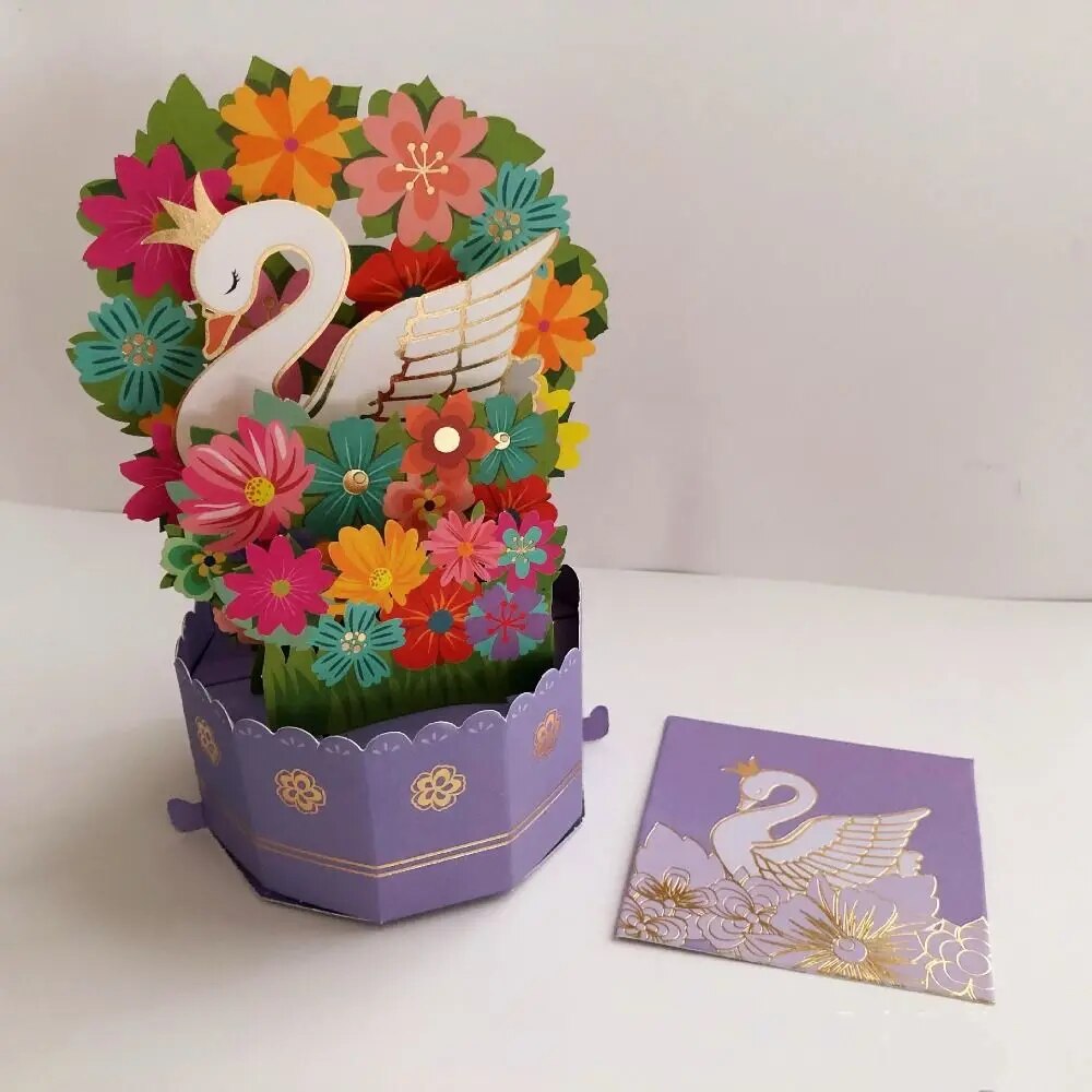 Santa Claus 3D Pops-Up Bouquet Girlfriend Swan Mermaid Merry Christmas Cards Xma