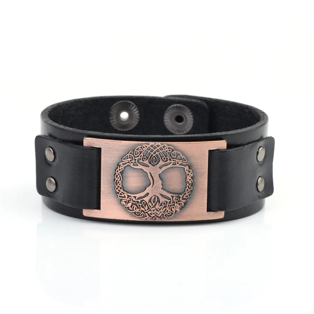 Skyrim Tree of Life Vintage Wrap Wicca Metal Leather Bracelet Amulet Adjustable Cuff Bracelet Vintage Jewelry Men