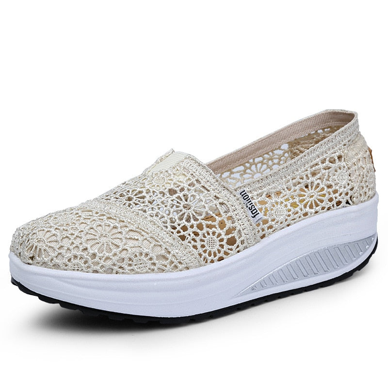 Women Toning Shoes Lace Breathable Swing Shoes Platforms Slip on Casual Shoes Female Slimming Wedge Sneakers