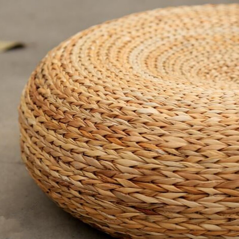 Handcrafted Eco-Friendly Breathable Padded Knitted Straw Seat Cushion Banana Bark Pouf Ottoman Floor Seating Tatami Furniture