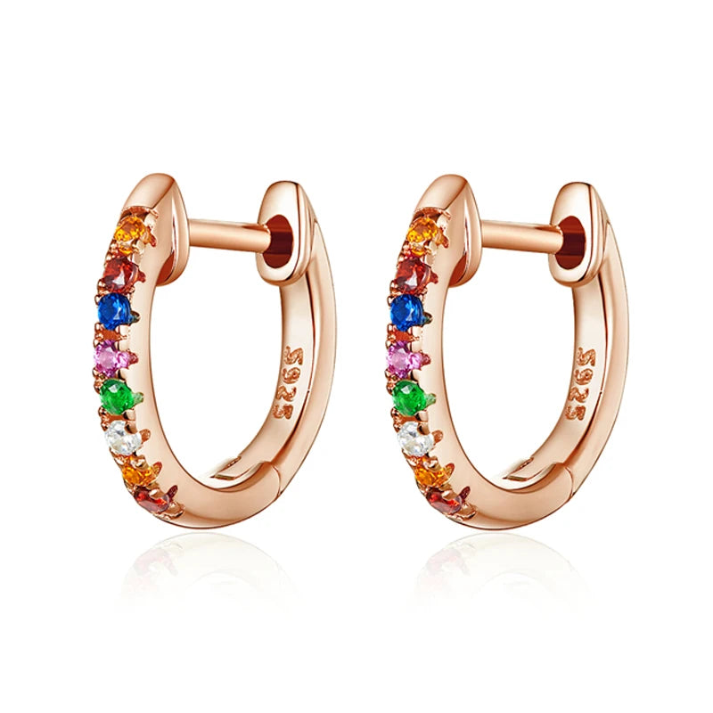 WOSTU 925 Sterling Silver Classic Round Silver Hoop Earrings Authentic Clear Zircon Earrings for Women Jewelry CQE498