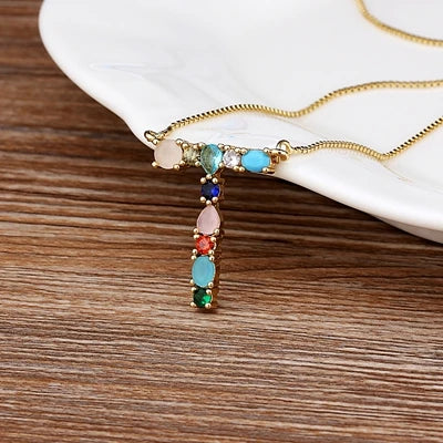 New Arrival Personal Name Letter Necklace Rainbow CZ Initials Alphabet Women Girls Gorgeous Family Jewelry