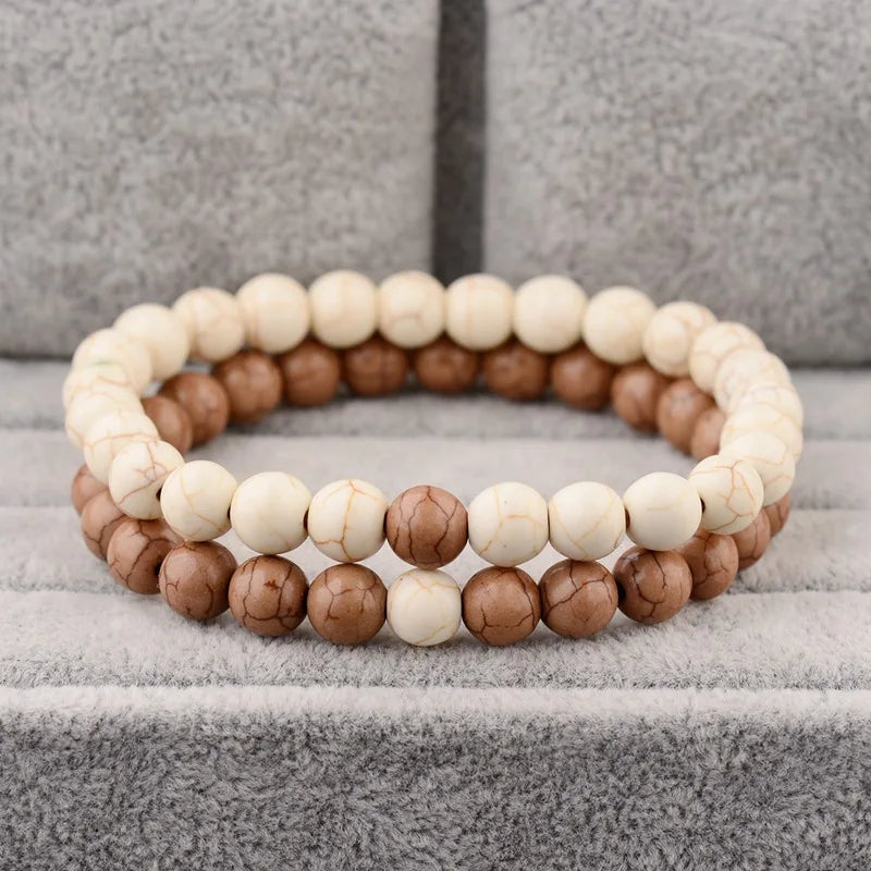 Couples Distance Bracelet Natural Wood Stone White and Black Yin Yang Beaded Bracelets for Men Women Best Friend Valentine's Day