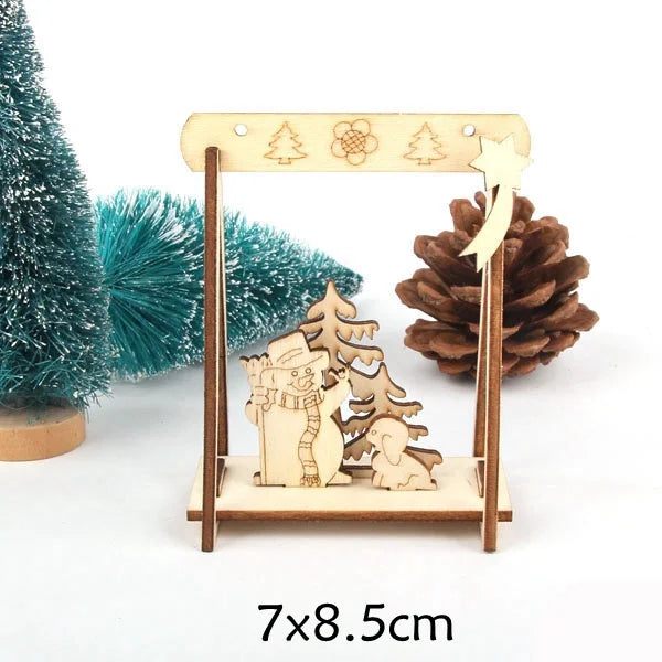 2pcs/Lot DIY Creative Small Hollow Christmas Wooden Ornaments for Home Christmas Party Ornament Decorations Kids Supplies