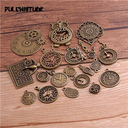10pcs Vintage Metal Zinc Alloy Mixed Four Clock Pendant Charms Steampunk Clock Charms for Diy Jewelry Making