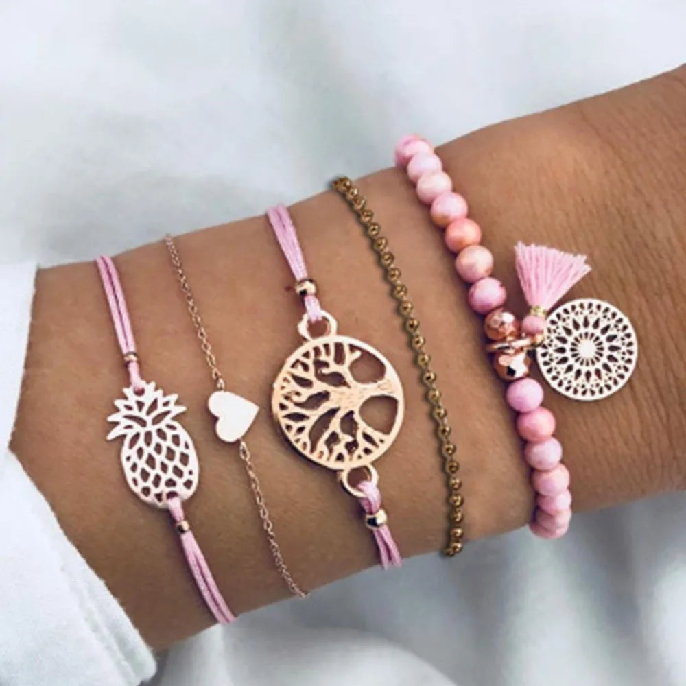 Boho Rope Bracelets & Bangles for Women Bohemian Beaded Charm Bracelet Femme Se Multilayer Jewelry Accessories Bijoux