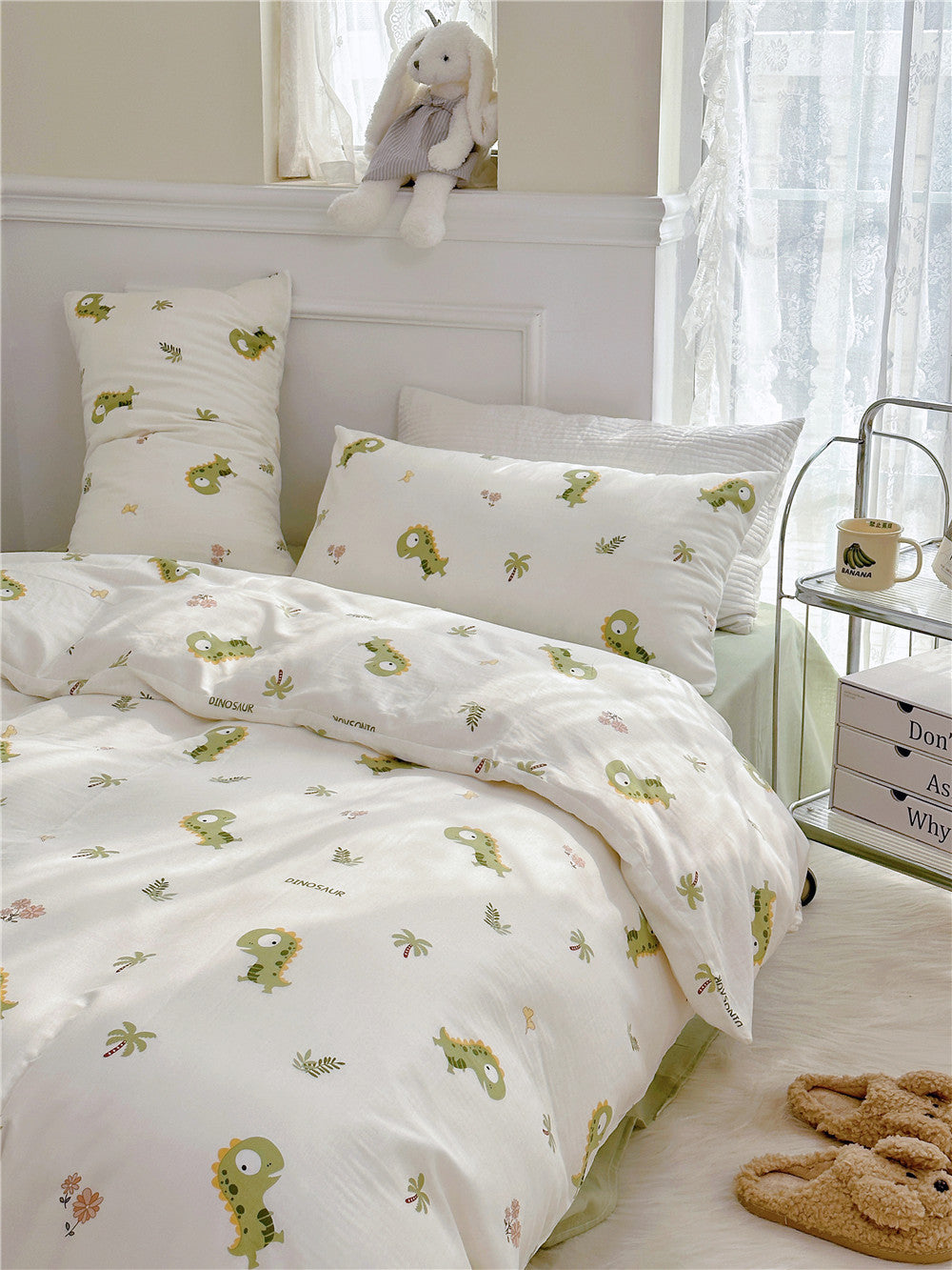 Double Layer Cotton Bedding Set Infant Class Softness Floral Design Duvet Cover Bed Sheet Pillowcases 4 Pieces Bedding Set