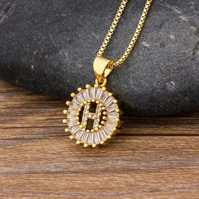 Nidin Women Girls Initial Letter Necklace 26 Letters Charm Family Name Pendant Copper Zircon Jewelry