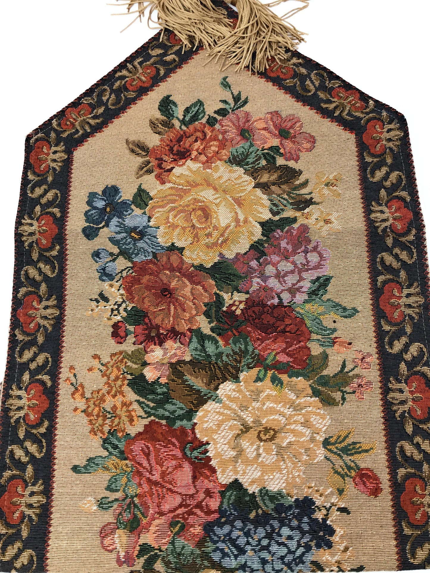 DaDa Bedding Set of 3-Pieces - Breath of Spring Floral Beige Woven Dining Tapestry Table Runners (3089)