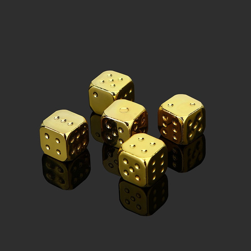 13*13mm Dice 5 PCS/Set Gold/Silver Metal Funny Dice Standard Six Sided Decider Board Game Acessorios