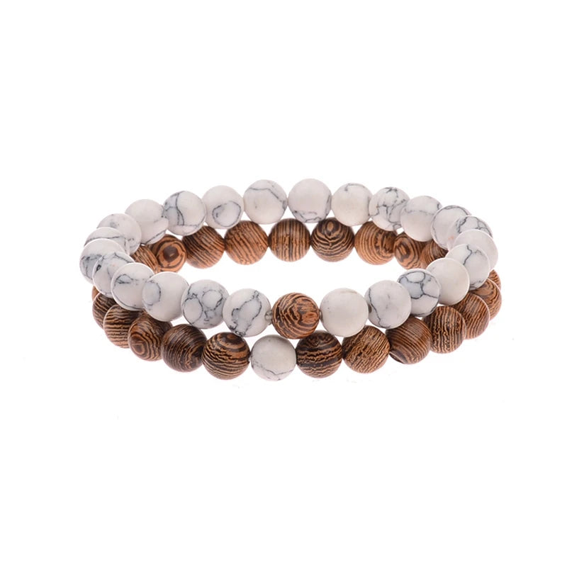 Couples Distance Bracelet Natural Wood Stone White and Black Yin Yang Beaded Bracelets for Men Women Best Friend Valentine's Day
