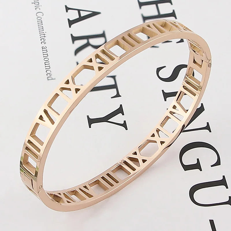 Delicate Hollow Roman Numeral Bracelets & Bangles Titanium Steel Bangle Fine Jewelry for Women Vacuum Plating Bangle