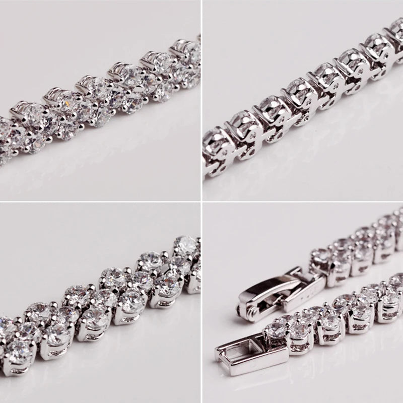 Women Silver Color Rose Gold Bracelet for Female Pulseras Crystal Heart Charm Bracelet Women Bridal Wedding Fine Jewelry